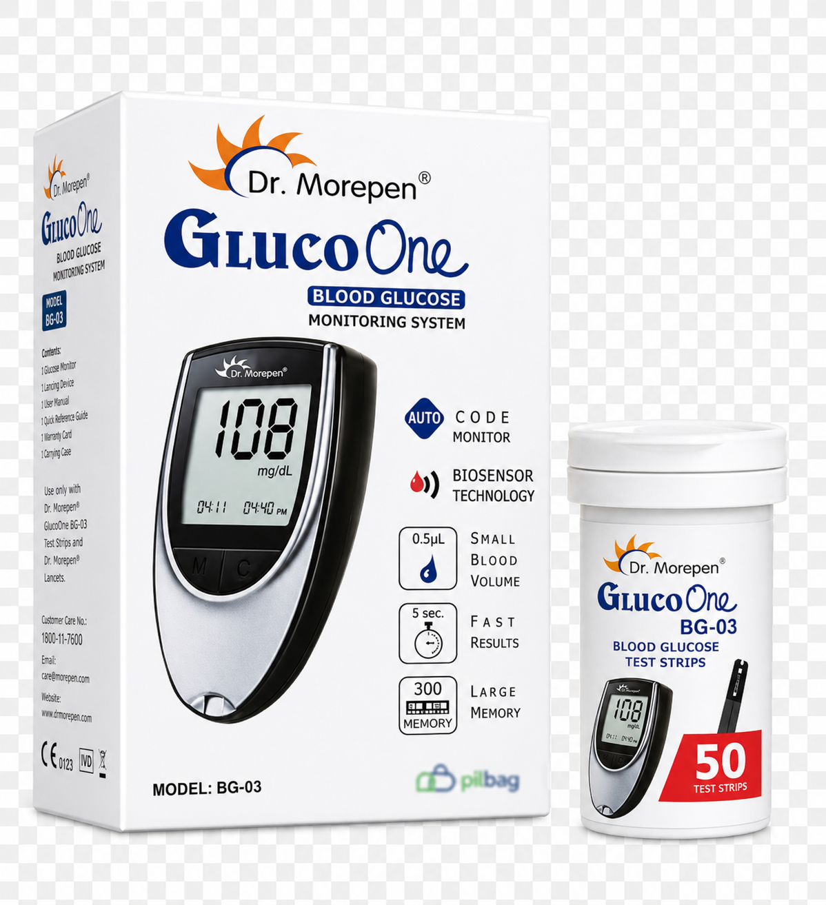 Dr Morepen BG 03 Gluco One Glucose Monitoring System Glucometer with Gluco One BG 03 Blood Glucose 50 Test Strip